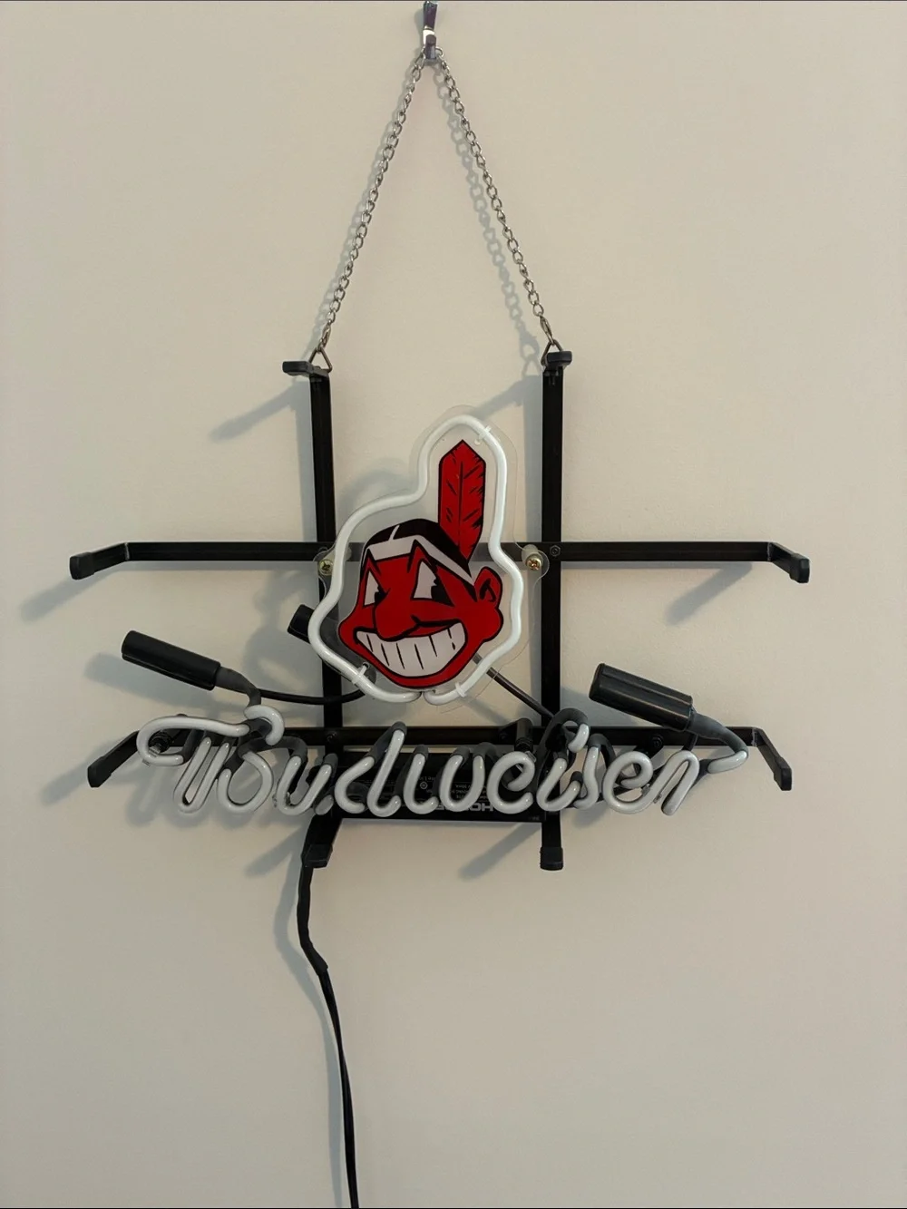 Vintage Cleveland Indians / Budweiser Neon Logo Sign in Red, White, Black